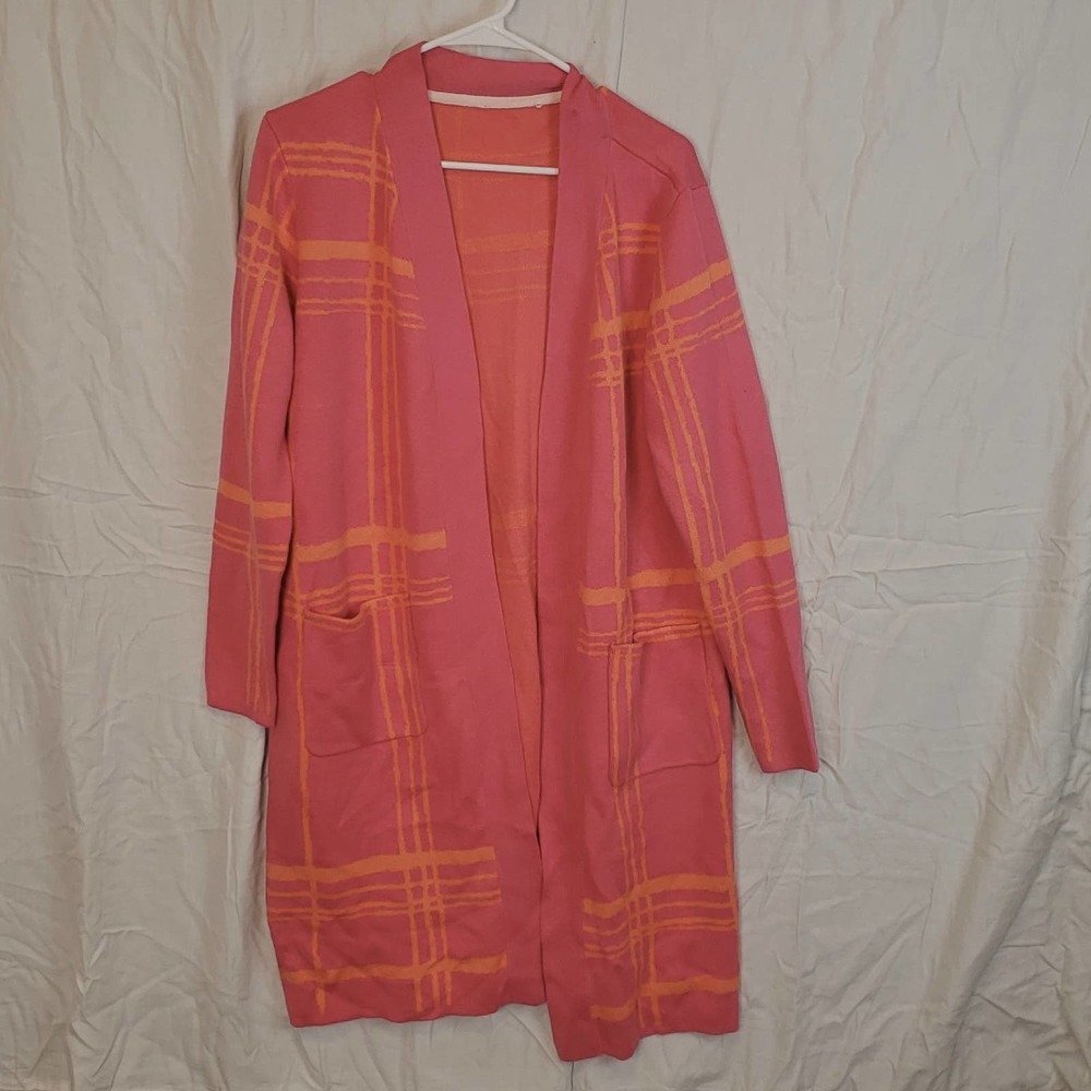 Pink and Orange Open Front Cardigan Sweater size M/L